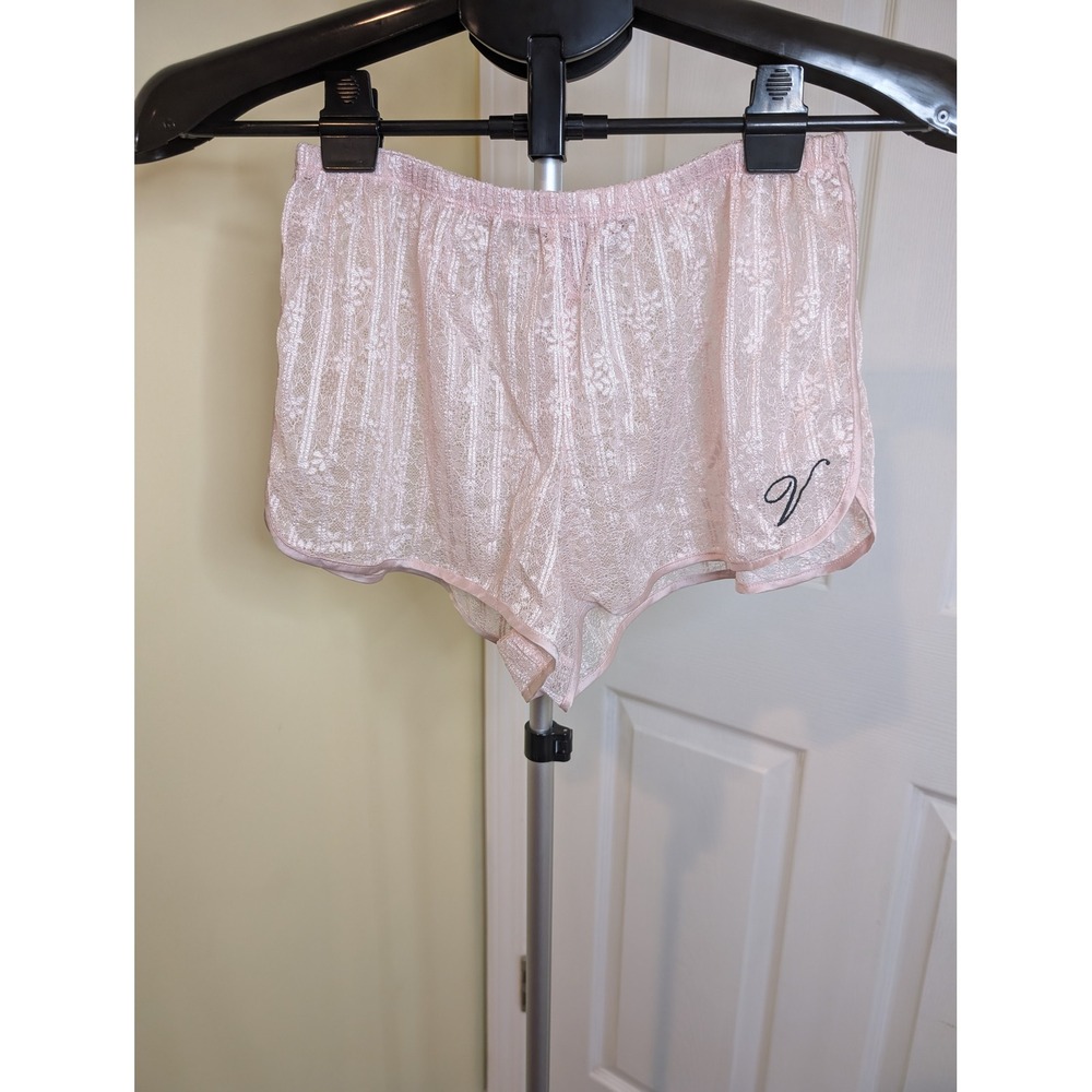 Victoria's Secret Sleep Shorts Pink Floral Lace Shorts Embroidered V - Size XS